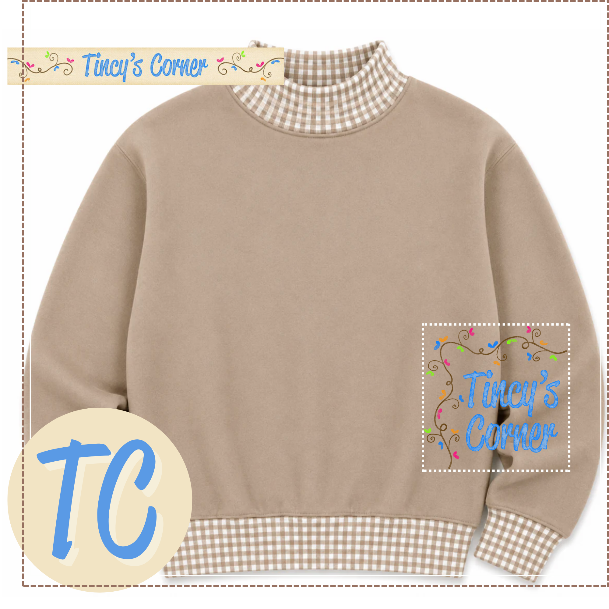 Adult Gingham Mock Neck Sweatshirt