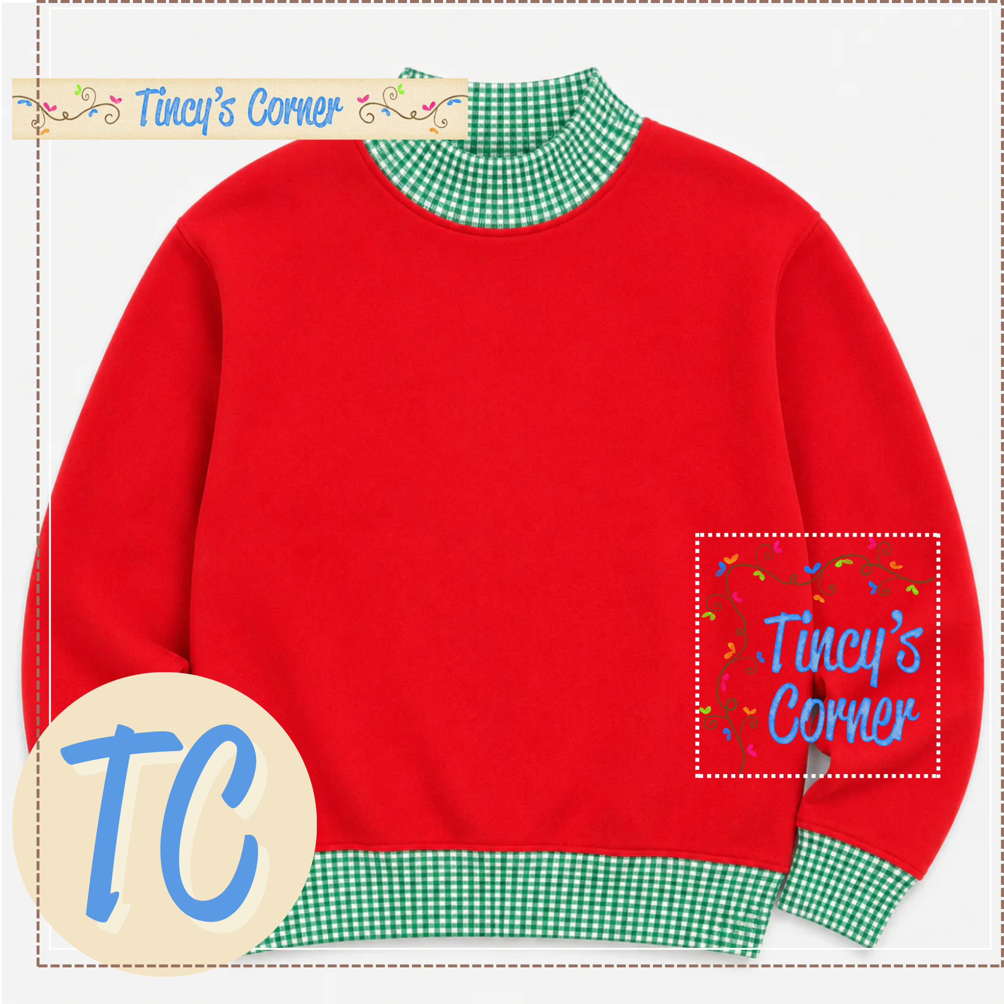 Adult Gingham Mock Neck Sweatshirt