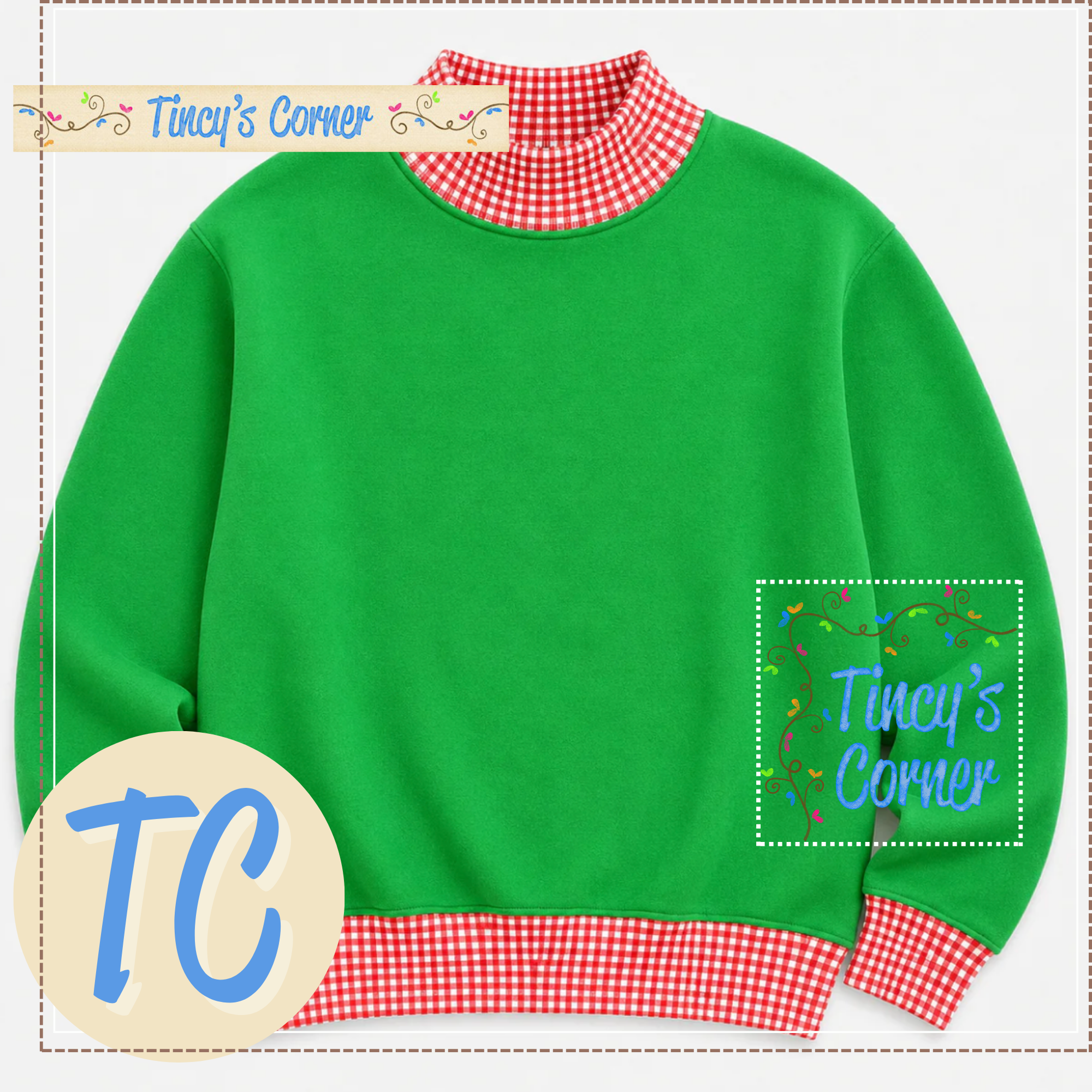 Adult Gingham Mock Neck Sweatshirt