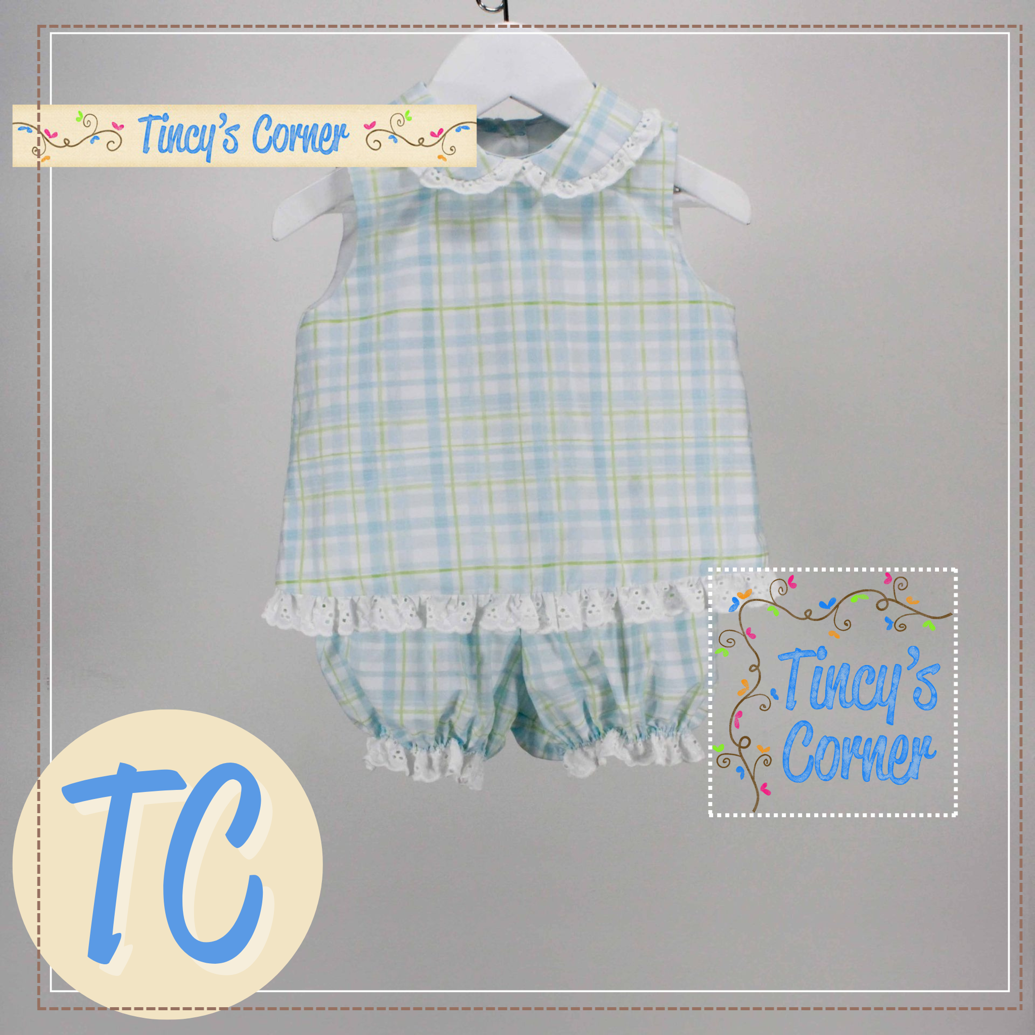 Blue Green Plaid Set