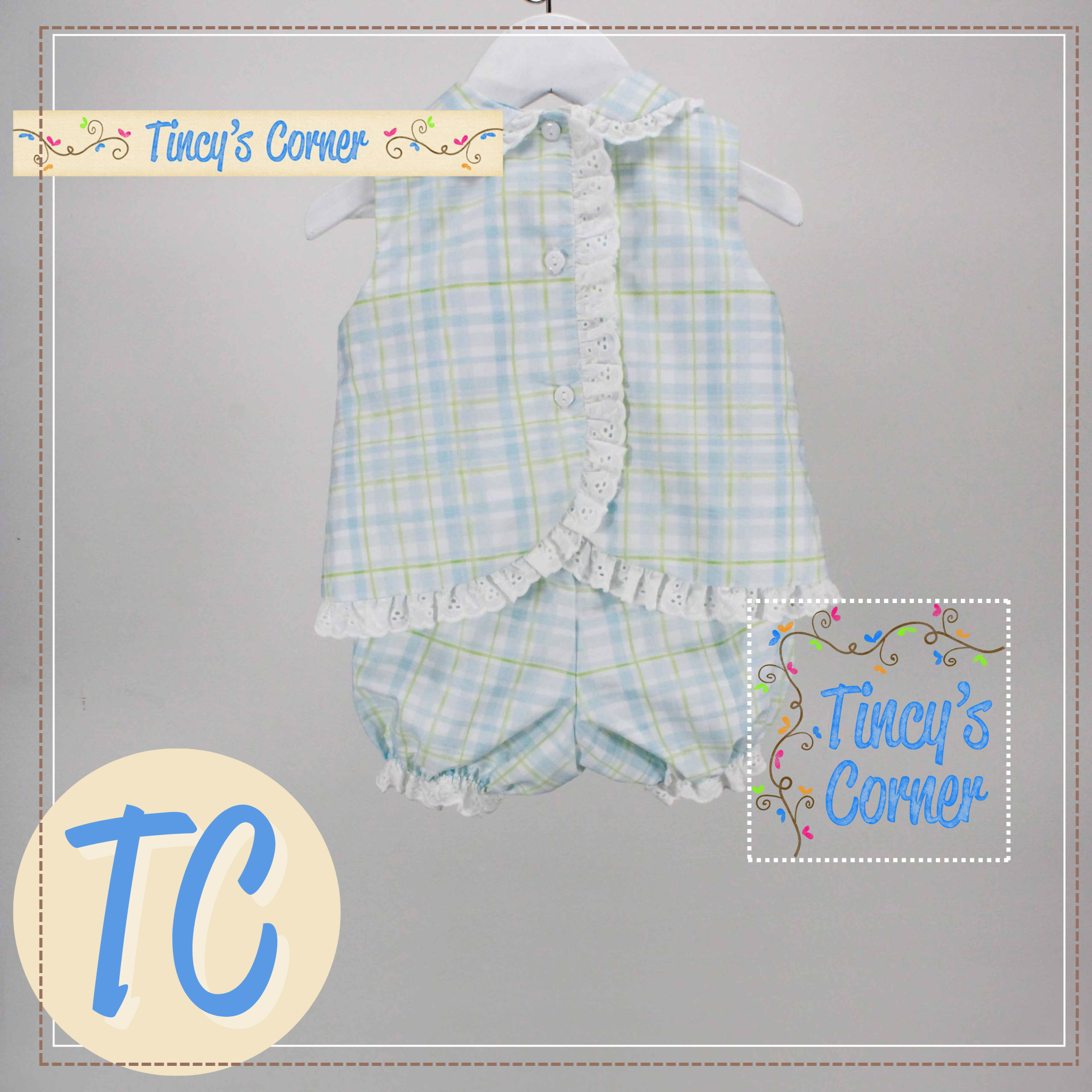 Blue Green Plaid Set