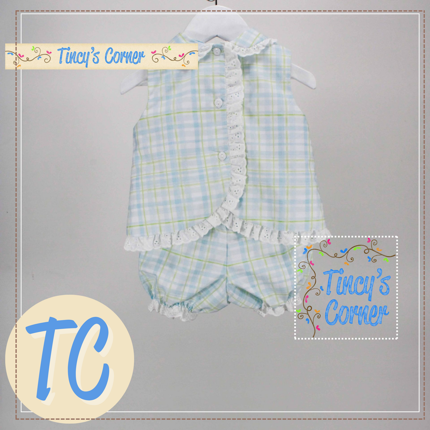 Blue Green Plaid Set