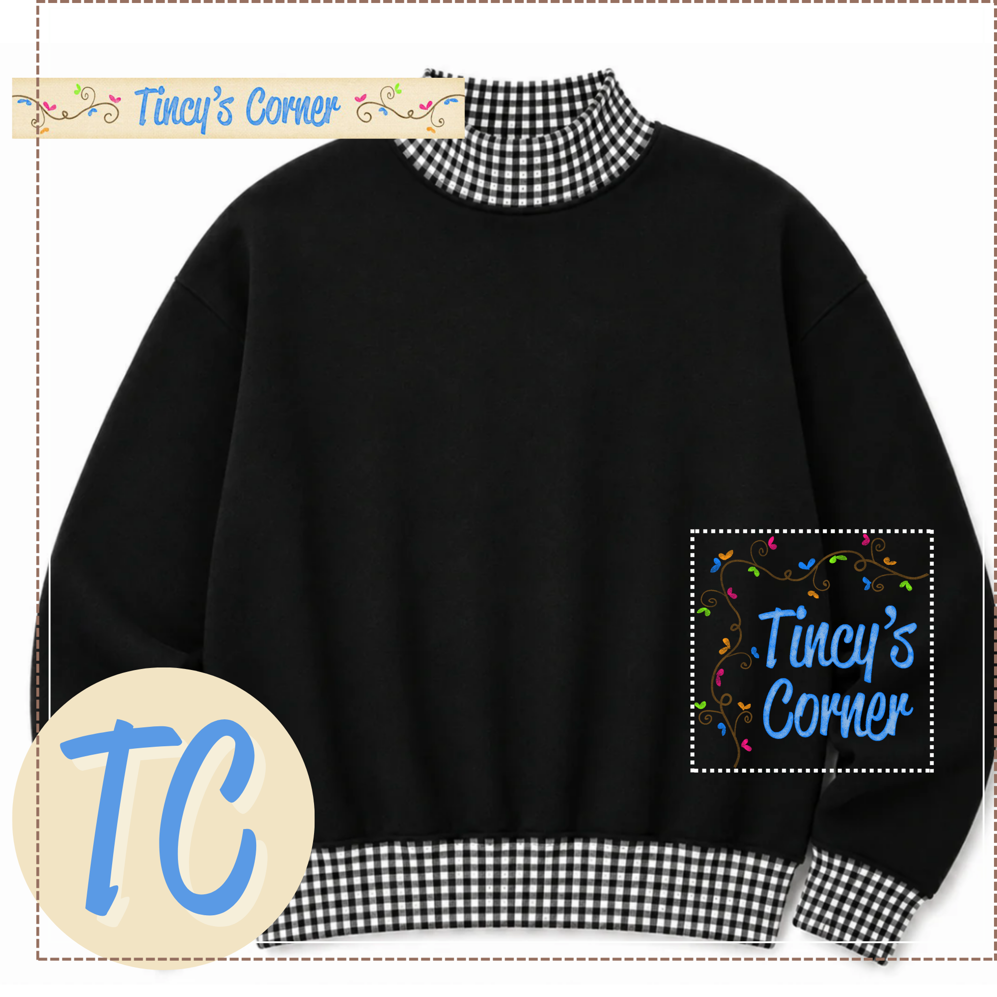 Adult Gingham Mock Neck Sweatshirt