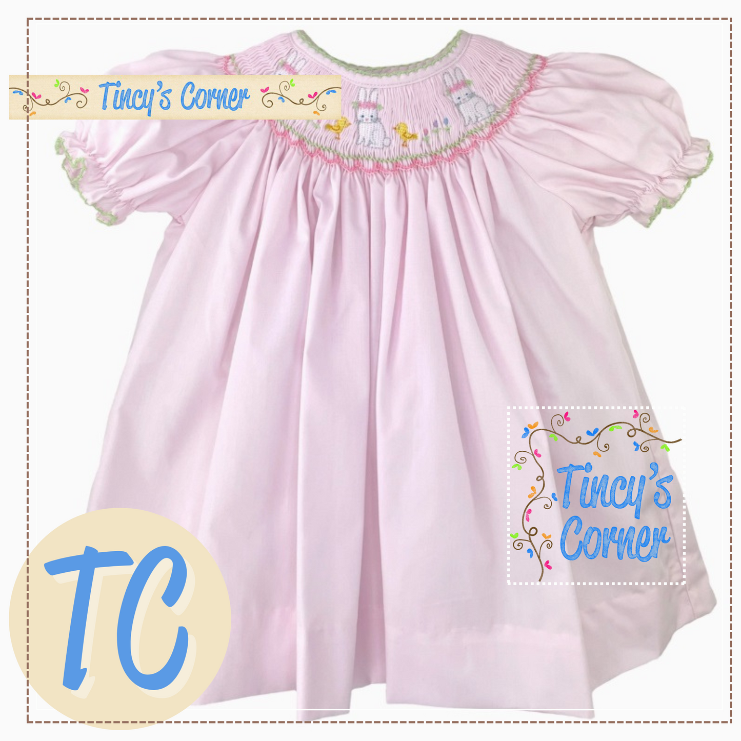 Easter Bunny Bishop Smocked Dress