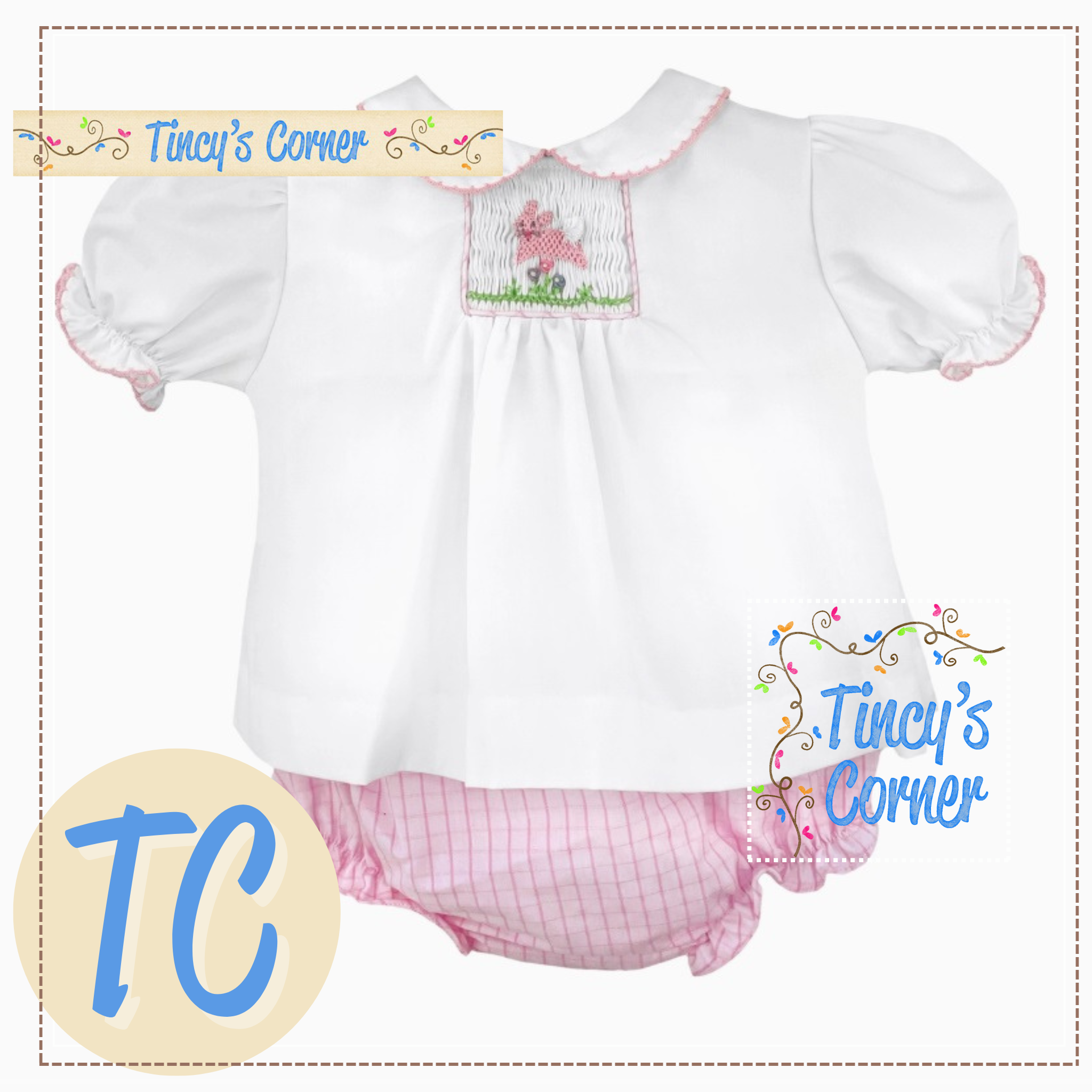 Easter Bunny Pink Smocked Diaper Set
