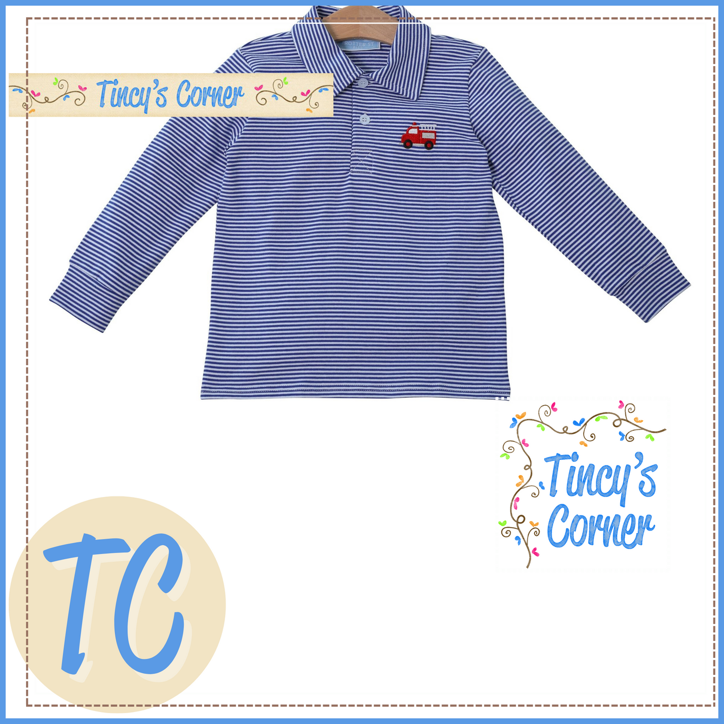Boy's Long Sleeve Firetruck Polo