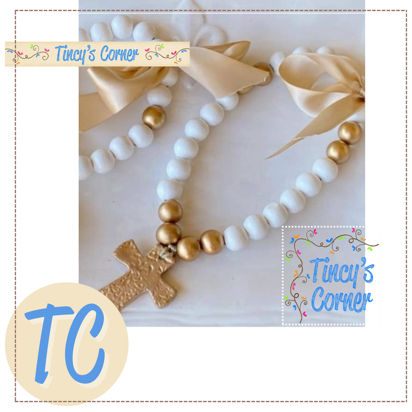 Gold Gilded Cross Blessing Beads