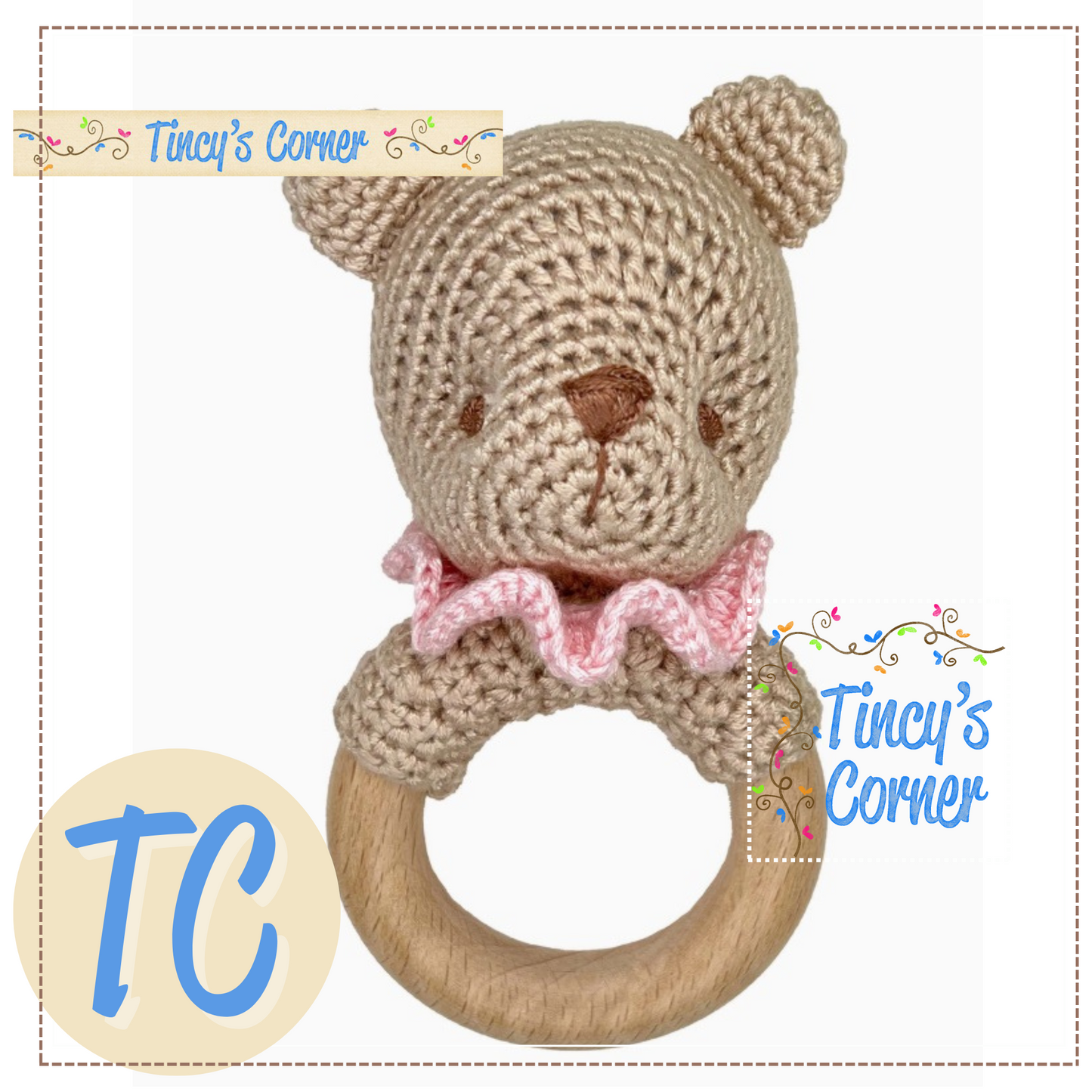 Bear Bamboo Crochet Woodring Rattle