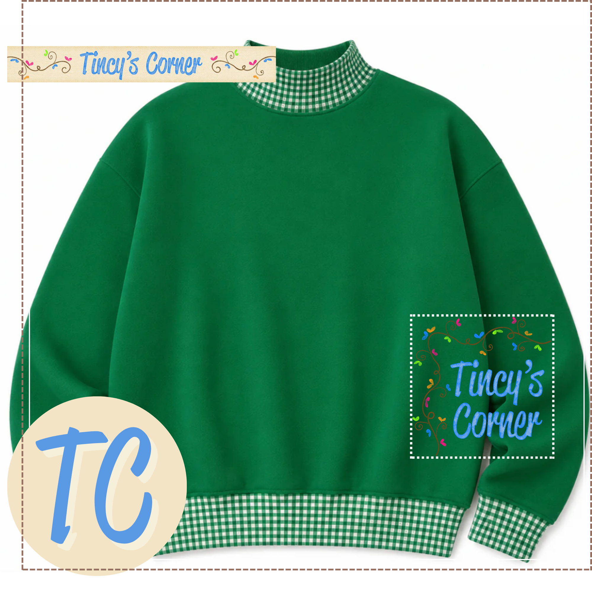 Adult Gingham Mock Neck Sweatshirt