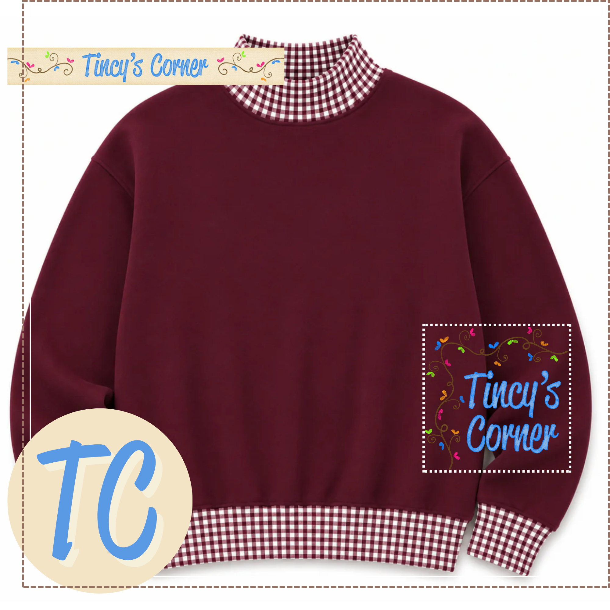 Adult Gingham Mock Neck Sweatshirt