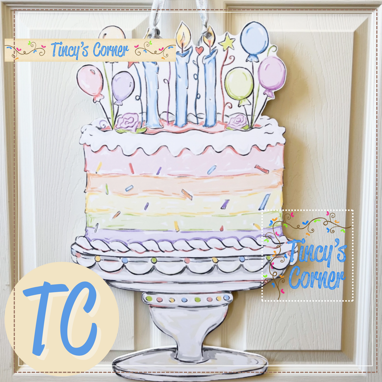 Pastel Birthday Cake Door Hanger