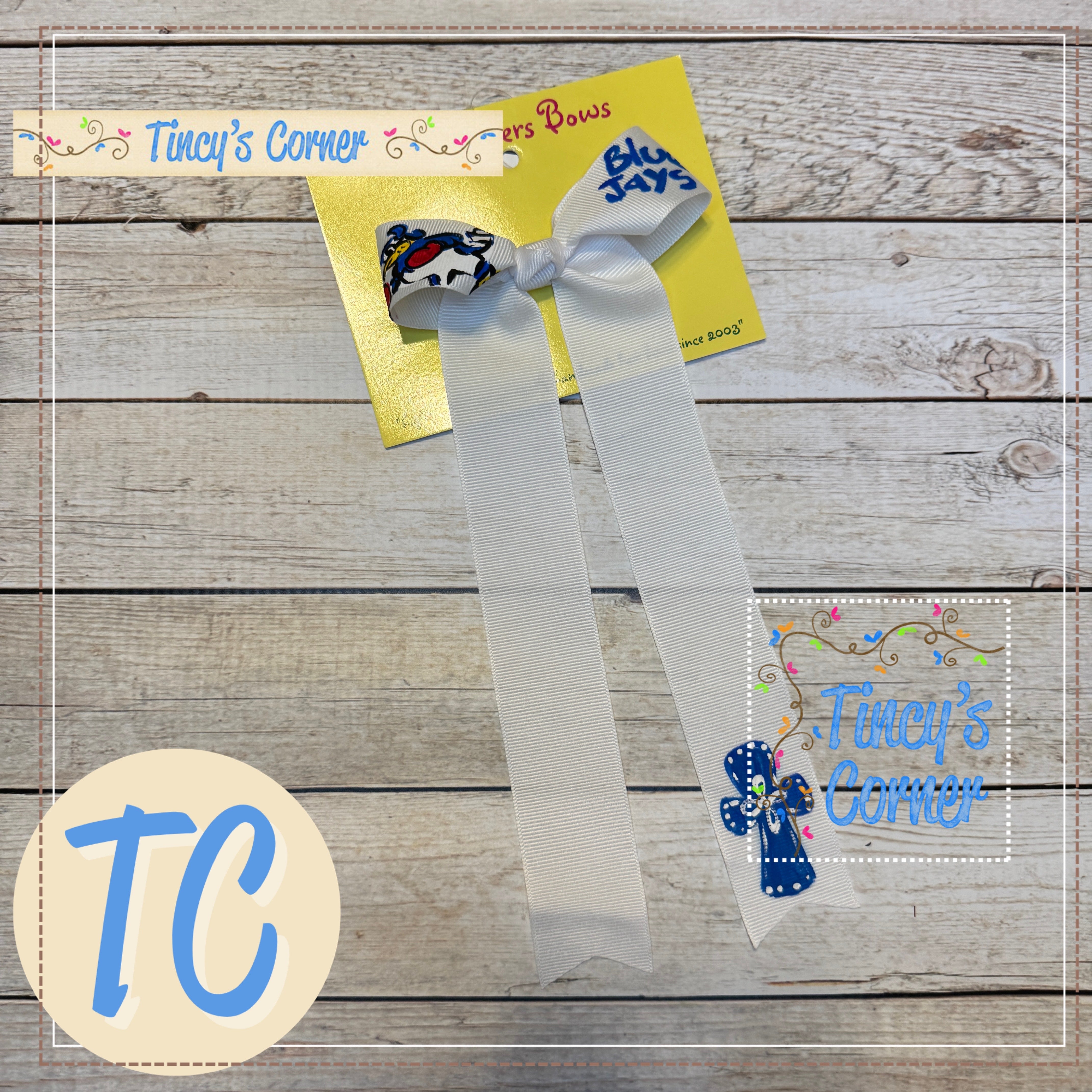 Blue Jay Mascot White LT Hair Bow