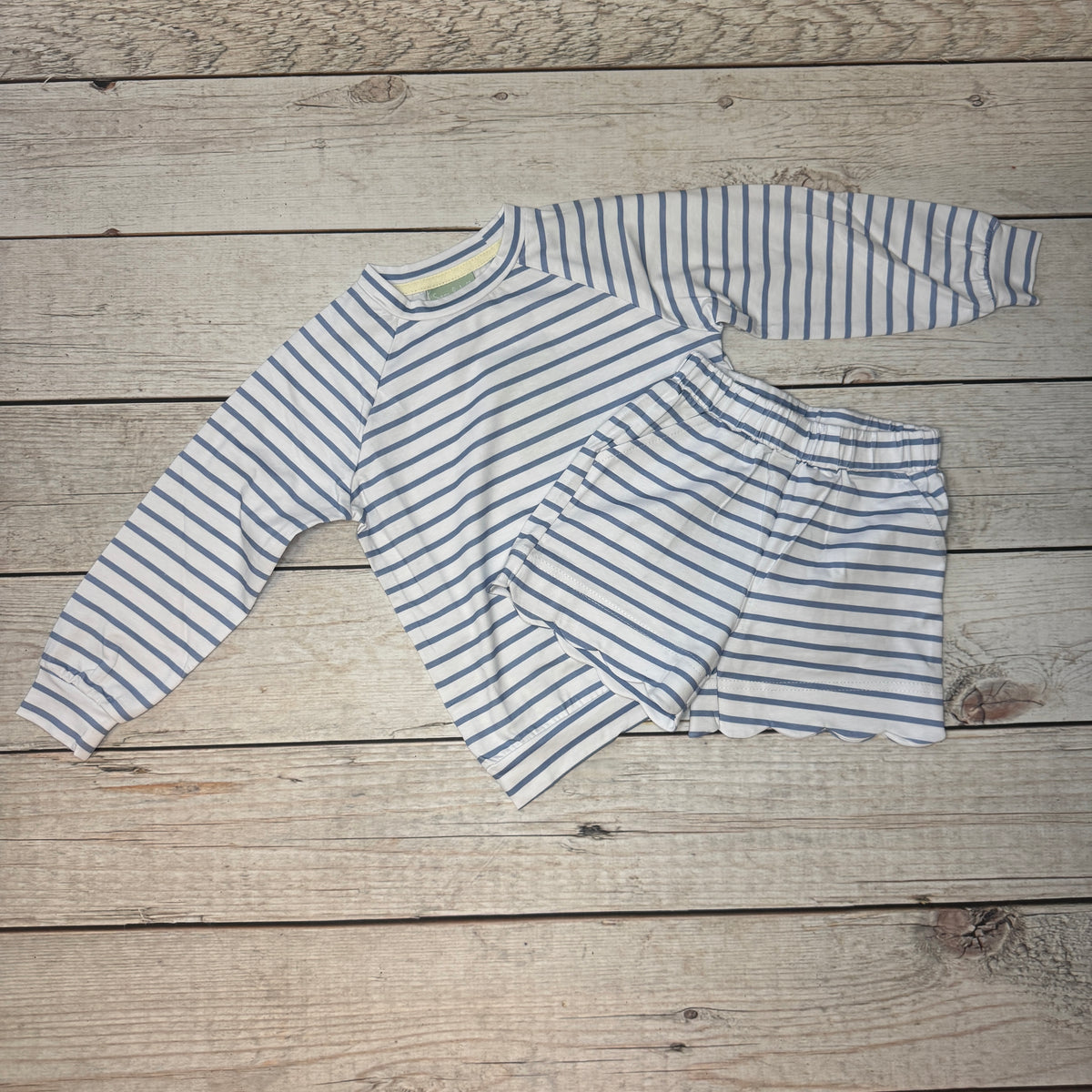 Blue Stripe Scallop Short Set