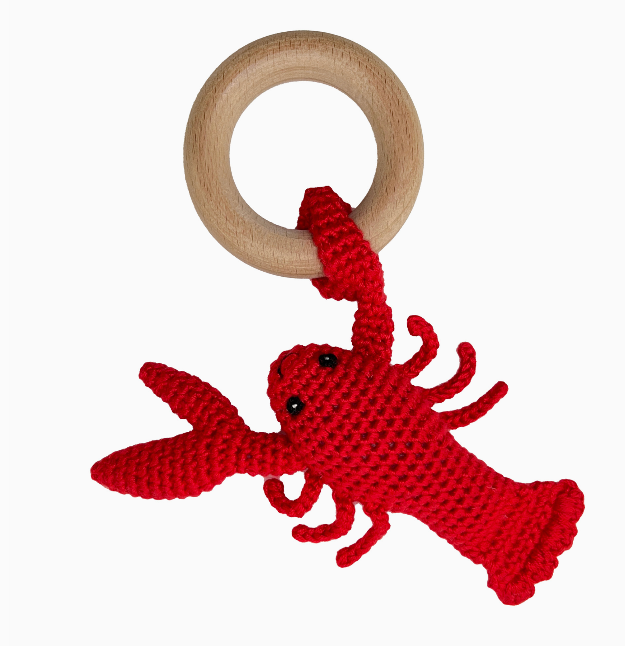 Crawfish Bamboo Crochet Woodring Rattle