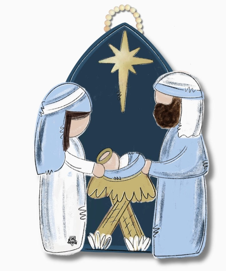 Blue Nativity Door Hanger