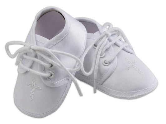 White Baptism Shoe With Cross