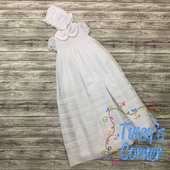 Sheer Smocked Christening Gown