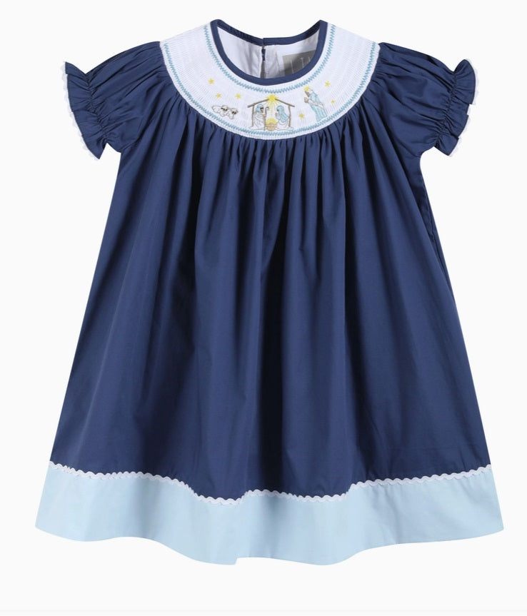 Nativity Smocked Bishop Dress