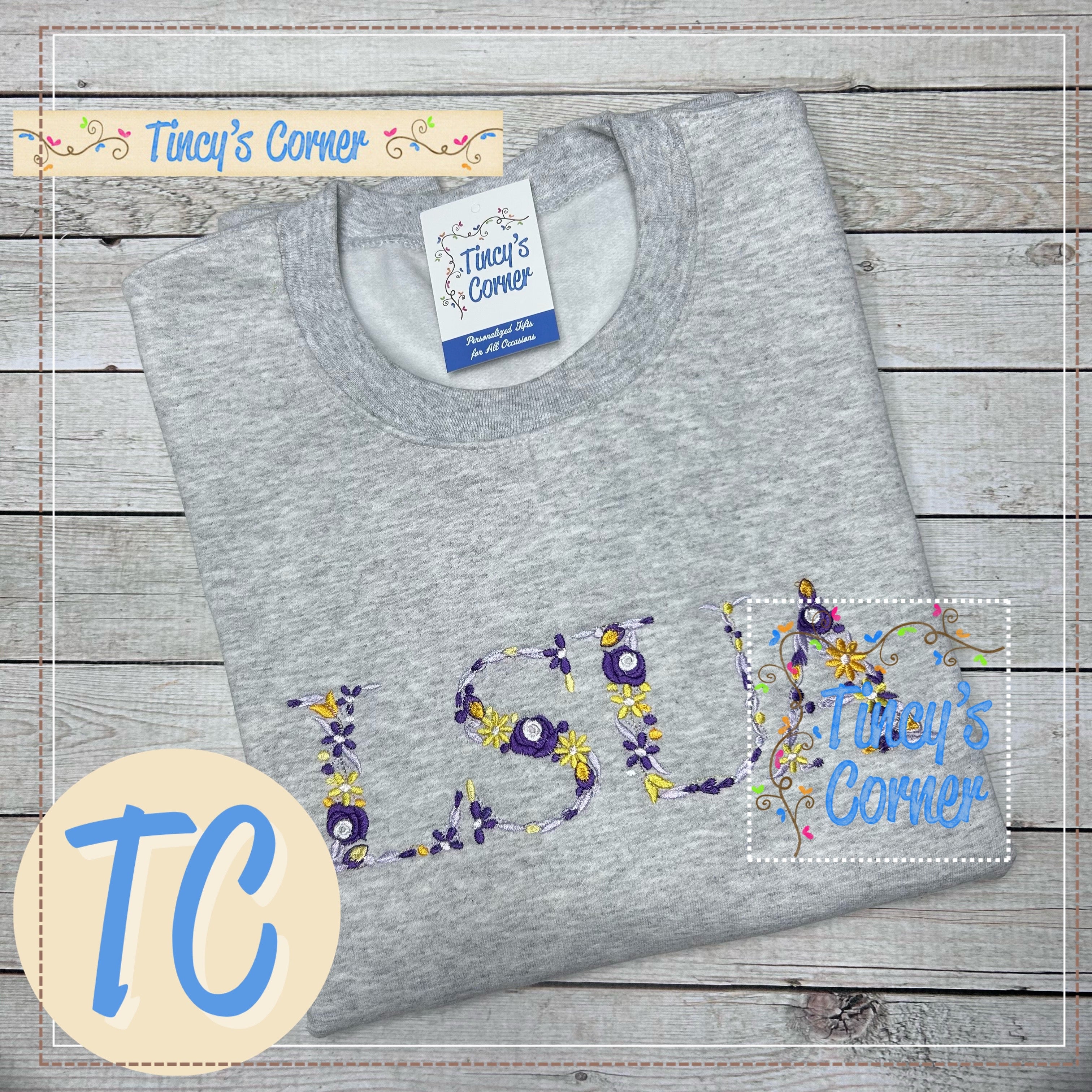 LSUA Floral Embroidery Sweatshirt