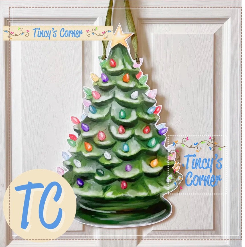 Vintage Christmas Tree Door Hanger