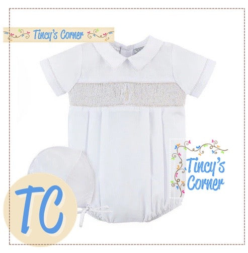 Smocked Cross Christening Romper