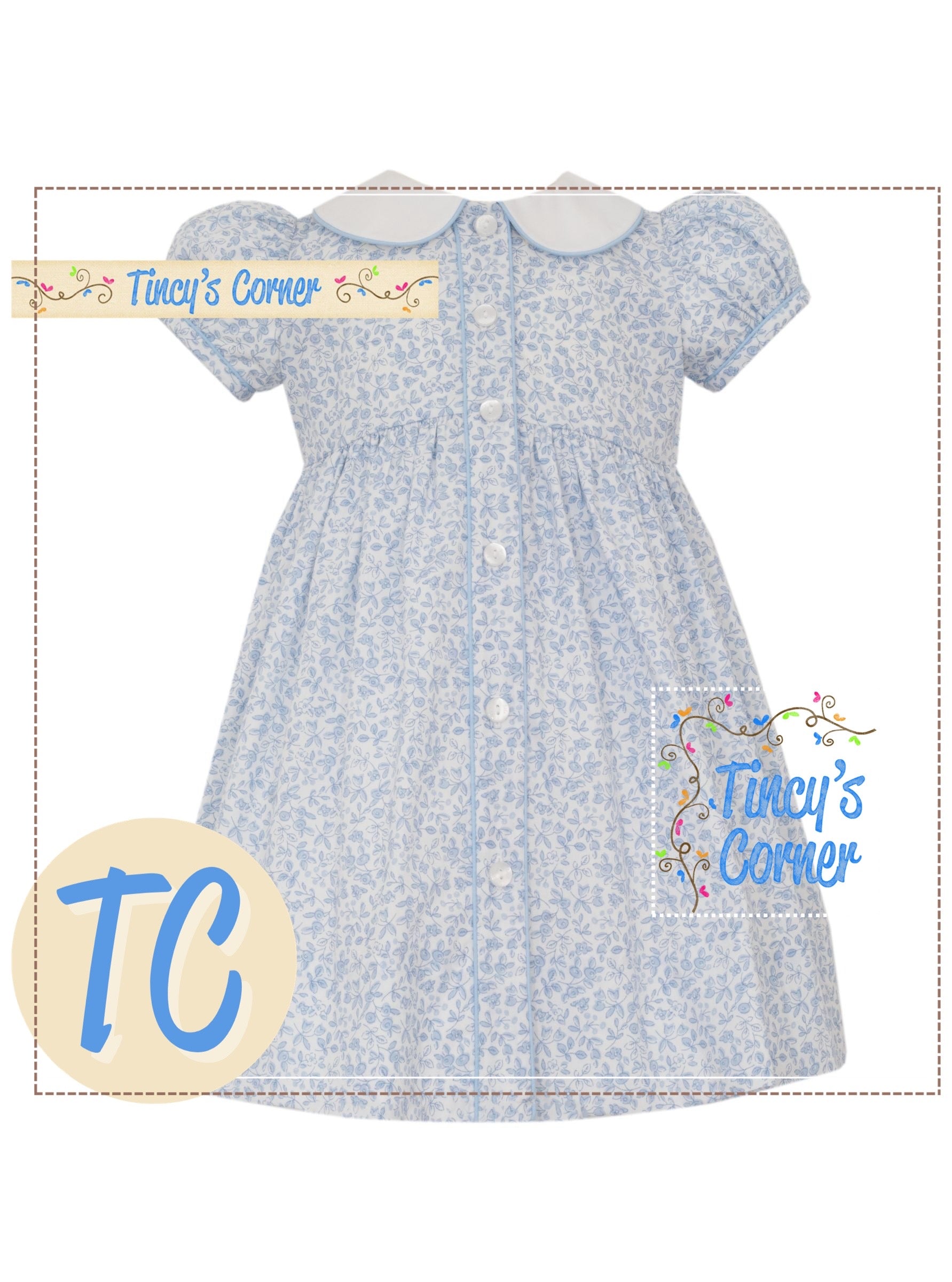 Lt. Blue Floral Collar Dress