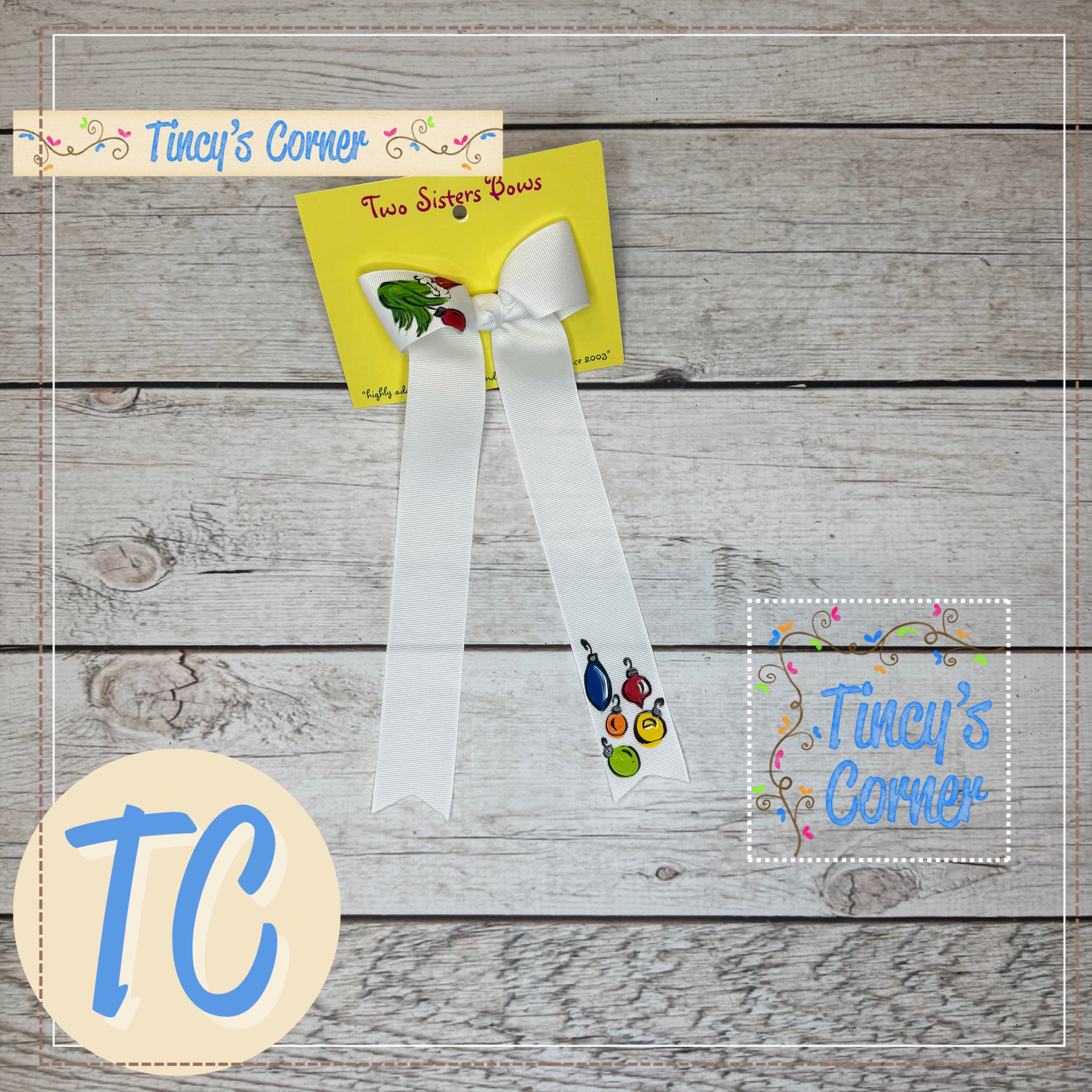 Grinchy Ornaments White LT Hair Bow