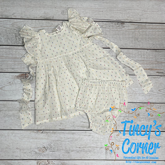 Dobby Infant Frill Dress and Bloomers