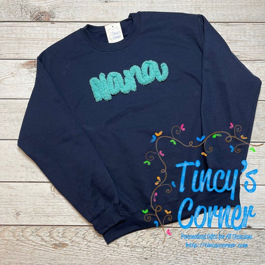 Grandparent Name Chenille Yarn Embroidery Sweatshirt