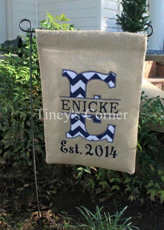 Tuscan Split Initial w/Last Name Garden Flag