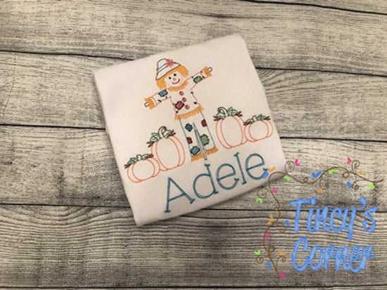 Scarecrow Pumpkin Embroidery T-Shirt