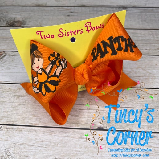 Cheer Panthers Orange Hair Bow