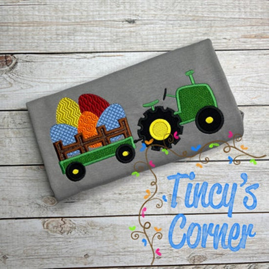 Tractor Wagon with Easter Eggs Applique T-Shirt