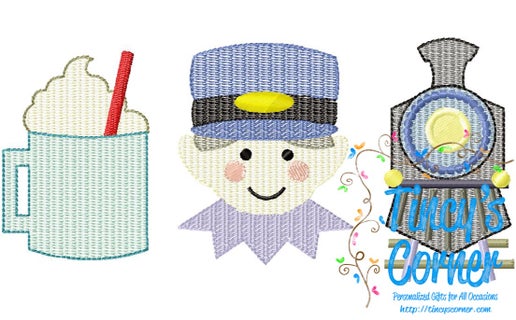 Boy Elf Conductor Train Cocoa Trio Embroidery T-Shirt