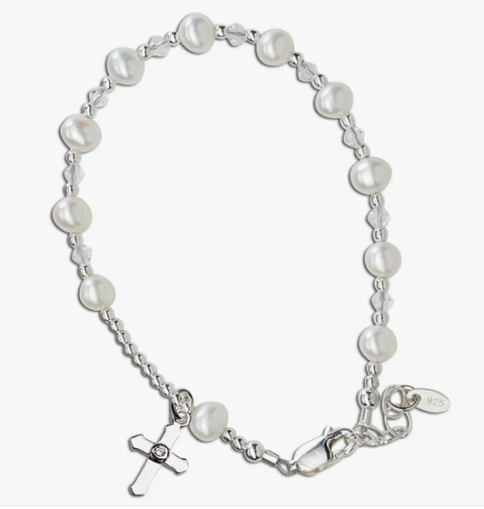 Sterling Silver Girls First Communion Rosary Bracelet