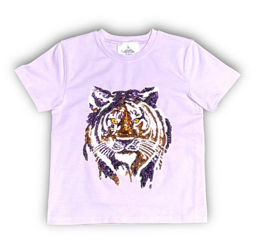 Girl's Lavender Tiger Face Sequin Shirt