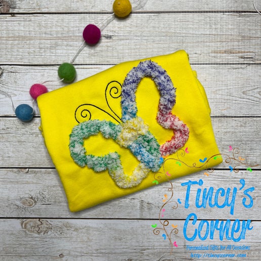 Fluffy Yarn Butterfly Applique T-Shirt