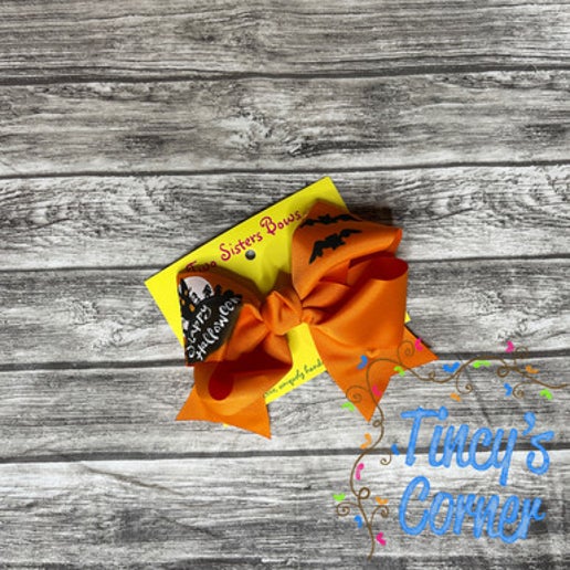 Happy Halloween Bats Orange Hair Bow