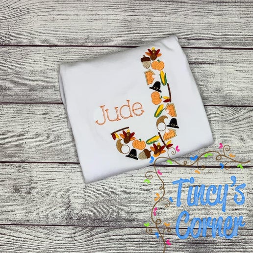 Thanksgiving Letter Embroidery T-Shirt