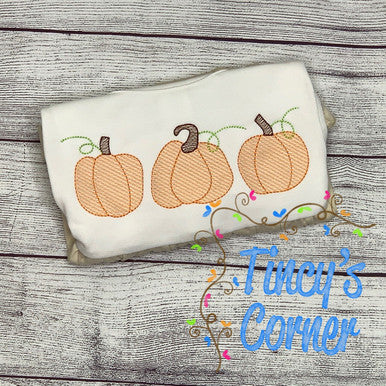 Pumpkin Trio Sketch Embroidery T-Shirt