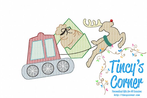 Reindeer Flying Excavator Embroidery T-Shirt