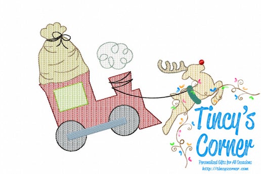 Reindeer Flying Train Embroidery T-Shirt