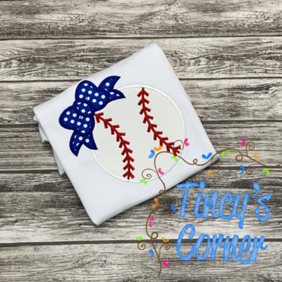Baseball Hairbow Applique T-Shirt