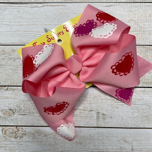 Lacy Heart Collage Pink Hair Bow