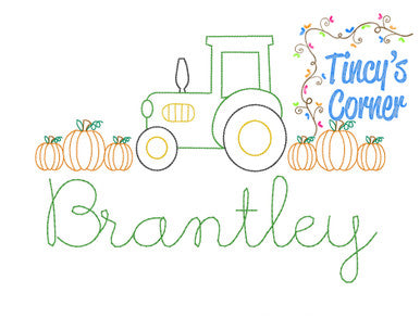 Tractor with Pumpkins Embroidery T-Shirt