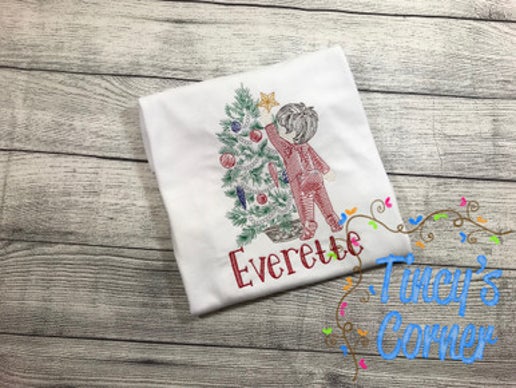 Star Christmas Tree Boy Embroidery T-Shirt