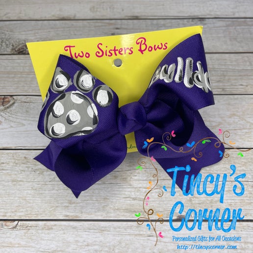 Paw Print Bulldogs Purple Hair Bow