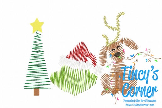 Tree Mean Christmas Monster Dog Trio Embroidery T-Shirt