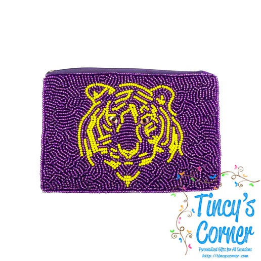 Purple & Gold Tiger Game Day Beaded Coin Purse
