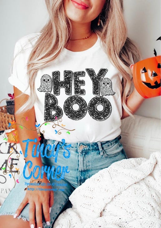 Hey Boo Faux Glitter T-Shirt/Sweatshirt